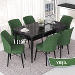 Canisa Concept Nef Serisi 70X114 Açılabilir Mdf Siyah Mermer Desen Mutfak Masa Takımı 6 Sandalye - Yeşil