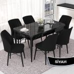 Canisa Concept Nef Serisi 70X114 Açılabilir Mdf Siyah Mermer Desen Mutfak Masa Takımı 6 Sandalye