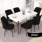 Canisa Concept Nef Serisi 70X114 Beyaz Masa Ceviz Ayak Açılabilir Mdf Mutfak Masa Takımı 6 Sandalye - Siyah