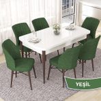 Canisa Concept Nef Serisi 70X114 Beyaz Masa Ceviz Ayak Açılabilir Mdf Mutfak Masa Takımı 6 Sandalye - Yeşil