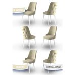 Canisa Concept Newa Serisi, 1.Sınıf Babyface Kumaş Beyaz Metal Ayak Gold Halkalı, 6 Adet Krem Sandalye