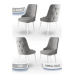 Canisa Concept Newa Serisi 4 Adet 1. Sınıf Babyface Kumaş Beyaz Metal Ayaklı Gümüş Halkalı Gri Sandalye