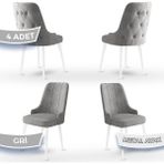 Canisa Concept Newa Serisi 4 Adet 1. Sınıf Babyface Kumaş Beyaz Metal Ayaklı Gümüş Halkalı Gri Sandalye