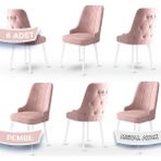 Canisa Concept Newa Serisi Babyface Kumaş Beyaz Metal Ayak Gümüş Halkalı 6 Adet Sandalye - Pembe