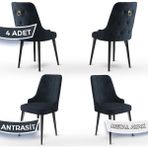 Canisa Concept Newa Serisi Babyface Kumaş Siyah Metal Ayak Gold Halka 4 Adet Sandalye - Antrasit