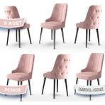 Canisa Concept Newa Serisi,1.sınıf Babyface Kumaş Siyah Metal Ayak Gold Halkalı, 6 Adet Sandalye - Pembe
