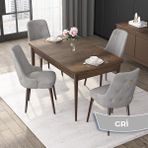 Canisa Concept Nex Serisi, Barok Ahşap Desen 80 x 132 cm Mdf Mutfak Masası Takımı Metal Iskelet, 4 Sandalye Gold Halka - Gri