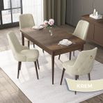 Canisa Concept Nex Serisi, Barok Ahşap Desen 80 x 132 cm Mdf Mutfak Masası Takımı Metal Iskelet, 4 Sandalye Gold Halka - Krem