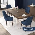 Canisa Concept Nex Serisi, Barok Ahşap Desen 80 x 132 cm Mdf Mutfak Masası Takımı Metal Iskelet, 4 Sandalye Gold Halka - Lacivert