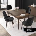 Canisa Concept Nex Serisi, Barok Ahşap Desen 80 x 132 cm Mdf Mutfak Masası Takımı Metal Iskelet, 4 Sandalye Gold Halka - Siyah