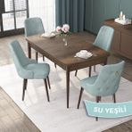 Canisa Concept Nex Serisi, Barok Ahşap Desen 80 x 132 cm Mdf Mutfak Masası Takımı Metal Iskelet, 4 Sandalye Gold Halka - Su Yeşili