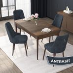 Canisa Concept Nex Serisi Barok Ahşap Desen 80 x 132 cm Mdf Mutfak Masası Takımı Metal Iskelet 4 Sandalye Gümüş Halka - 80x132 - Antrasit