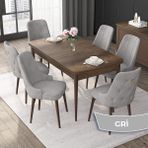 Canisa Concept Nex Serisi, Barok Ahşap Desen 80 x 132 cm Mdf Mutfak Masası Takımı Metal Iskelet, 6 Sandalye Gold Halka - Gri