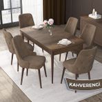 Canisa Concept Nex Serisi, Barok Ahşap Desen 80 x 132 cm Mdf Mutfak Masası Takımı Metal Iskelet, 6 Sandalye Gold Halka - Kahverengi