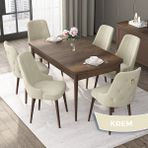 Canisa Concept Nex Serisi, Barok Ahşap Desen 80 x 132 cm Mdf Mutfak Masası Takımı Metal Iskelet, 6 Sandalye Gold Halka - Krem
