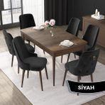 Canisa Concept Nex Serisi, Barok Ahşap Desen 80 x 132 cm Mdf Mutfak Masası Takımı Metal Iskelet, 6 Sandalye Gold Halka - Siyah