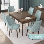 Canisa Concept Nex Serisi Barok Ahşap Desen 80 x 132 cm Mdf Mutfak Masası Takımı Metal Iskelet 6 Sandalye Gümüş Halka - 80x132 - Su Yeşili