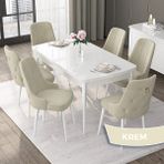 Canisa Concept Nex Serisi, Beyaz 80 x 132 cm Mdf Mutfak Masası Takımı Metal Iskelet, 6 Sandalye Gold Halka - Krem