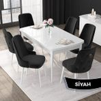 Canisa Concept Nex Serisi, Beyaz 80 x 132 cm Mdf Mutfak Masası Takımı Metal Iskelet, 6 Sandalye Gold Halka - Siyah