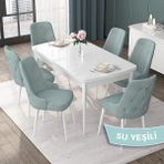 Canisa Concept Nex Serisi, Beyaz 80 x 132 cm Mdf Mutfak Masası Takımı Metal Iskelet, 6 Sandalye Gold Halka - Su Yeşili
