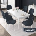 Canisa Concept Nex Serisi, Beyaz 80X132 Mdf Mutfak Masasıtakımı Metal Iskelet,6 Sandalye Gümüş Halka - Antrasit