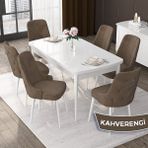 Canisa Concept Nex Serisi, Beyaz 80X132 Mdf Mutfak Masasıtakımı Metal Iskelet,6 Sandalye Gümüş Halka - Kahverengi