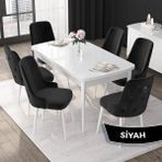 Canisa Concept Nex Serisi, Beyaz 80X132 Mdf Mutfak Masasıtakımı Metal Iskelet,6 Sandalye Gümüş Halka - Siyah