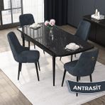 Canisa Concept Nex Serisi, Siyah Mermer 80 x 132 cm Mdf Mutfak Masası Takımı Metal Iskelet, 4 Sandalye Gold Halka - Antrasit
