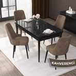 Canisa Concept Nex Serisi, Siyah Mermer 80 x 132 cm Mdf Mutfak Masası Takımı Metal Iskelet, 4 Sandalye Gold Halka - Kahverengi