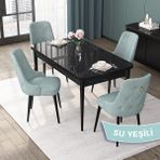Canisa Concept Nex Serisi, Siyah Mermer 80 x 132 cm Mdf Mutfak Masası Takımı Metal Iskelet, 4 Sandalye Gold Halka - Su Yeşili