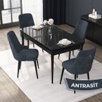 Canisa Concept Nex Serisi Siyah Mermer 80 x 132 cm Mdf Mutfak Masası Takımı Metal Iskelet 4 Sandalye Gümüş Halka - 80x132 - Antrasit
