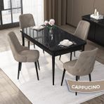 Canisa Concept Nex Serisi Siyah Mermer 80 x 132 cm Mdf Mutfak Masası Takımı Metal Iskelet 4 Sandalye Gümüş Halka - 80x132 - Cappucino