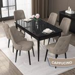 Canisa Concept Nex Serisi, Siyah Mermer 80 x 132 cm Mdf Mutfak Masası Takımı Metal Iskelet, 6 Sandalye Gold Halka - Cappucino