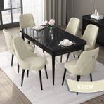 Canisa Concept Nex Serisi Siyah Mermer 80 x 132 cm Mdf Mutfak Masası Takımı Metal Iskelet 6 Sandalye Gümüş Halka - 80x132 - Krem