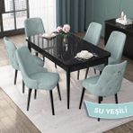 Canisa Concept Nex Serisi Siyah Mermer 80 x 132 cm Mdf Mutfak Masası Takımı Metal Iskelet 6 Sandalye Gümüş Halka - 80x132 - Su Yeşili