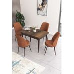 Canisa Concept Nil Serisi 70 x 110 cm Sabit Barok Ahşap Desen Mutfak Masa Takımı+4 Adet Sandalye - Kiremit
