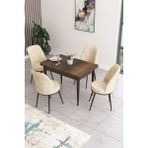Canisa Concept Nil Serisi 70 x 110 cm Sabit Barok Ahşap Desen Mutfak Masa Takımı+4 Adet Sandalye - Krem