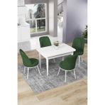 Canisa Concept Nil Serisi 70 x 110 cm Sabit Beyaz Mutfak Masa Takımı+4 Adet Sandalye - Haki Yeşili