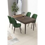 Canisa Concept Nil Serisi 70x110 cm Sabit Mutfak Masası Takımı, Barok Ceviz Masa, 4 Haki Yeşil Sandalye
