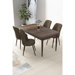 Canisa Concept Nil Serisi 70x110 cm Sabit Mutfak Masası Takımı, Barok Ceviz Masa, 4 Kahverengi Sandalye