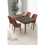 Canisa Concept Nil Serisi 70x110 cm Sabit Mutfak Masası Takımı, Barok Ceviz Masa, 4 Kiremit Sandalye