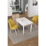 Canisa Concept Nil Serisi 70x110 cm Sabit Mutfak Masası Takımı, Beyaz Mermer Desen Masa, 2 Hardal Sandalye