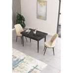 Canisa Concept Nil Serisi 70x110 cm Sabit Mutfak Masası Takımı, Siyah Mermer Desen Masa, 2 Krem Sandalye