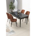 Canisa Concept Nil Serisi 70x110 cm Sabit Mutfak Masası Takımı, Siyah Mermer Desen Masa, 4 Kiremit Sandalye