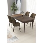 Canisa Concept Nil Serisi 70X110 Sabit Barok Ahşap Desen Masa Takımı Ve 4 Kahverengi Sandalye