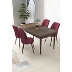 Canisa Concept Nil Serisi 70x110 Sabit Mutfak Masası Takımı Barok Desen Masa 4 Bordo Sandalye