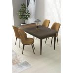 Canisa Concept Nil Serisi 70X110 Sabit Mutfak Masası Takımı Barok Desen Masa 4 Cappucino Sandalye