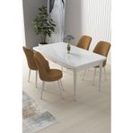 Canisa Concept Nil Serisi 70x110 Sabit Mutfak Masası Takımı Beyaz Masa 4 Cappucino Sandalye