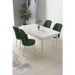 Canisa Concept Nil Serisi 70x110 Sabit Mutfak Masası Takımı Beyaz Masa 4 Haki Yeşil Sandalye