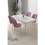 Canisa Concept Nil Serisi 70x110 Sabit Mutfak Masası Takımı Beyaz Masa 4 Pembe Sandalye